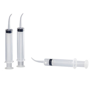 Curved Syringes from MARK3 designed for flushing and irrigating pockets, periodontal procedures, placing prophy paste, application of fluoride, packing surgical dressing and home care by patients.