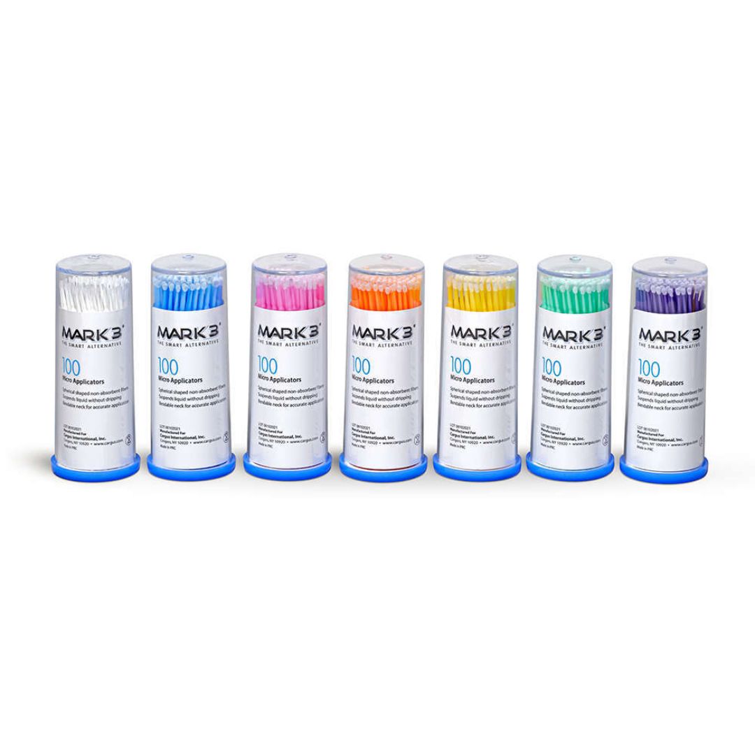 Disposable Micro Applicators from MARK3 are designed for precise placement of dental materials such as bond, etch, cavity liners, hemostatic agents, sealants, and disclosing solutions. The non-linting, non-absorbent fibers suspend material without dripping, minimizing waste.